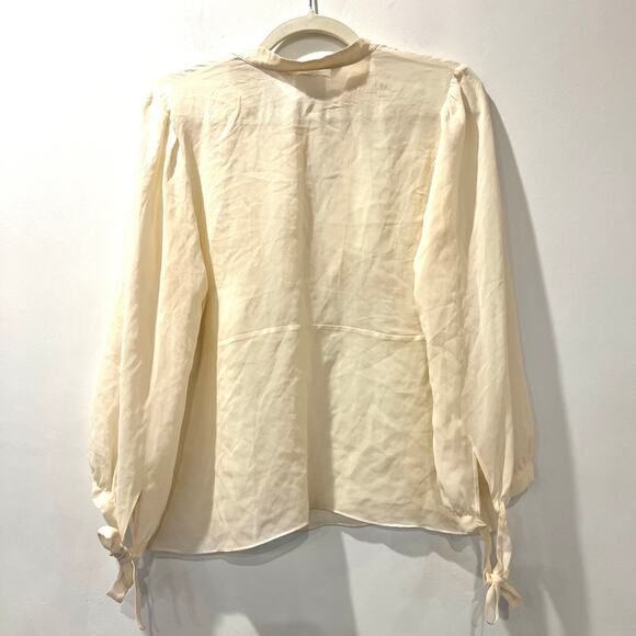 Studio M by Max Studio 100% silk chiffon sheer tie wrist blouse ivory large - Picture 2 of 9